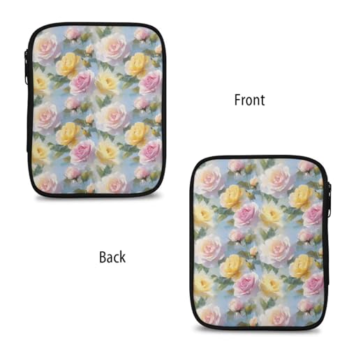 Image of Yellow Pink Rose Crochet Hook Case Crochet Hook Holder Portable Storage Bag with Web Pockets Suitable for Needles /Knitting Accessories