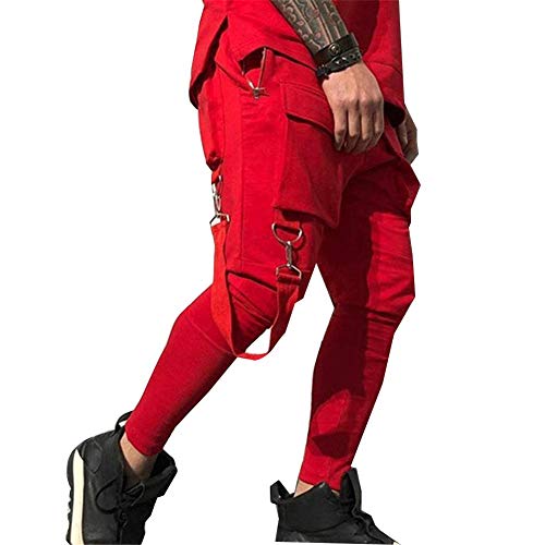 Astellarie Mens Hip Hop Solid Color Pants, Casual Jogger Streetwear Punk Cargo Pants