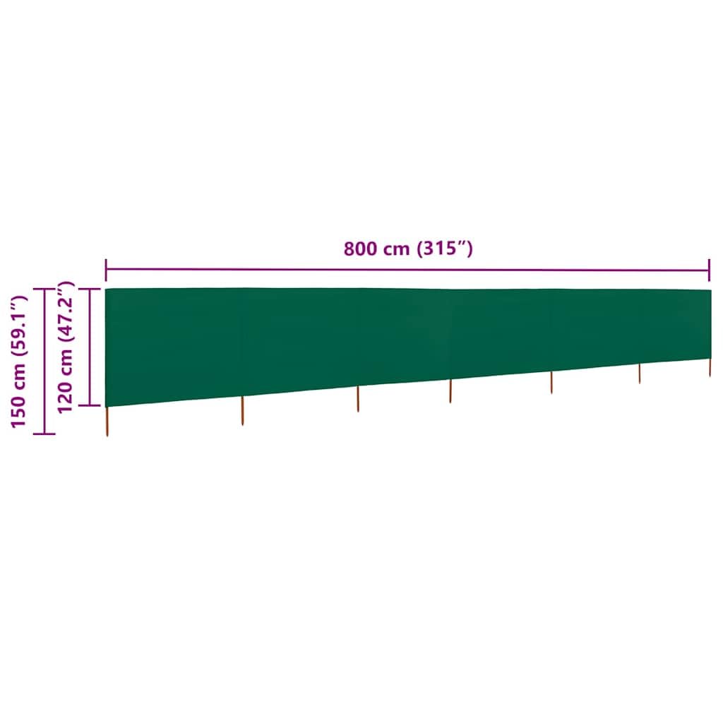 Brise-Vent Extérieur Pliable, 6 Panneaux en Tissu Non Tissé Résistant, Piquets en Bois Inclus, Brise Vue Camping et Brise Vent de Plage, Protection Contre Le Vent, Vert, 800 x 120 cm