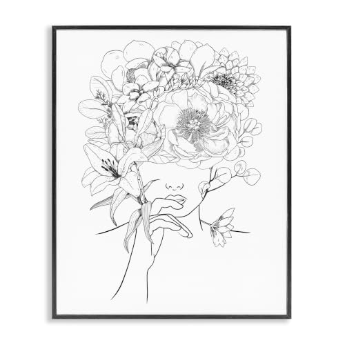 Botanical Face Line Drawing Floral, 11 x 14 Inch Framed Giclée Print