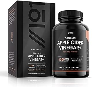 Organic Apple Cider Vinegar 1300mg - with Turmeric, Ginger & Cayenne Pepper - Raw Unfiltered with The Mother , Keto Diet, 120 Vegan Capsules