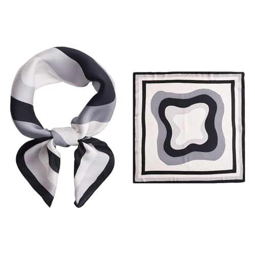 Sciarpa di Seta Imitazione Quadrata 70x70 cm - Foulard Elegante e Morbido per Donna, Accessorio Moda per Capelli, Collo e Outfit (1 Pezzo, Poliestere, Stile Coreano Dolce) (Cuciture bianche e nere)
