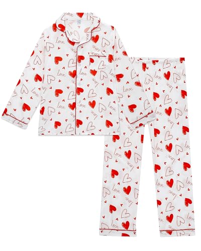 Cheerful Mario Pijamas Niña Seda Imitación Largos Manga, Ropa de Casa de Satén, Conjunto de Pijama de Dos Piezas Corazón 10 11 Años