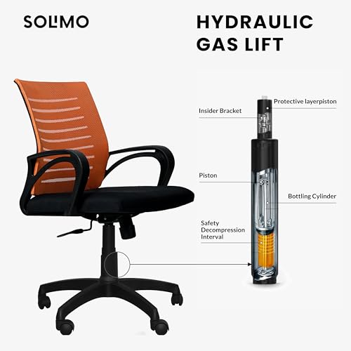 Image of Amazon Brand - Solimo Sitly Mid Back Revolving Office Chair for Work from Home, Study, and Computer Use | Heavy Duty Base | Ergonomic Mesh Design | Durable & Comfortable Seating (Orange Mesh)