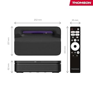Thomson Sirius PG55B Proiettore Laser RGB Smart, Ottica Ultra-Corta, Full HD 1080p, Google TV, 600 ANSI, Auto Focus, HDR10+, Dolby Digital+, Batteria, WiFi, Bluetooth