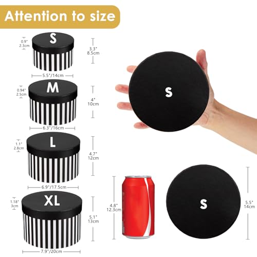 Oairse Gift Boxes with Lids for Presents Black and White Striped Round Box for Flower Arrangements Set of 4 Nesting Gift Boxes Bulk for Bridesmaid, Proposal, Wedding, Birthday, Party Favor Graduation - Image 3