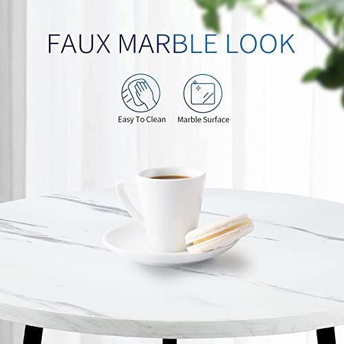 Marble Side Table, Marble Top End Table For Living Room, Round Nightstand For Bedroom With 2 Layers Of Storage Shelf，Easy Assembly Modern Home Decor Small Sofa Table，16" D X 22" H #TOP2