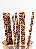 10 Pcs Reusable Leopard Straws Hard Plastic Drinking Straw and Cleaning Brush Leopard Print Animal Drinking Straw Statement Cheetah Animal Straws for Party(Brown)