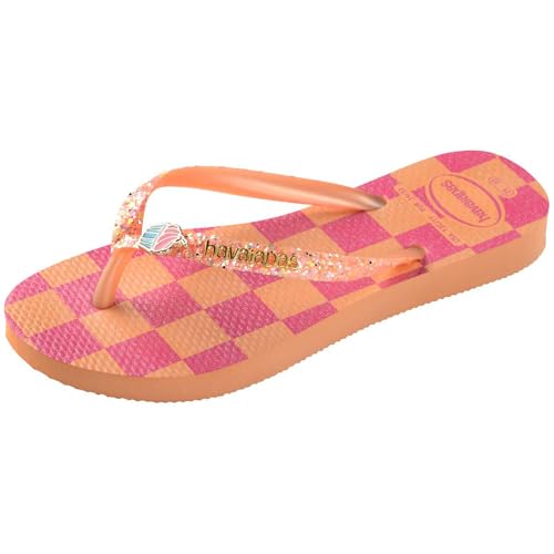 Havaianas Kids Slim Glitter Flip Flops - Kids' Summer Sandals for Girls - Peach, 3Y Big Kid