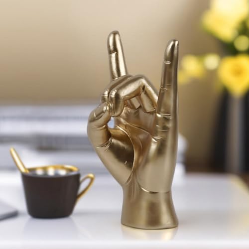 Estatua Mano Rock Música Escultura Dedo Oro miniatura 3