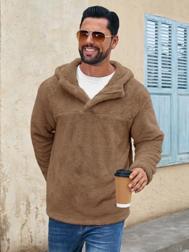 Runcati Mens Fuzzy Sherpa Hoodies Pullover Quarter Zip Long Sleeve Sweatshirts Fall Winter Outwear Casual Fleece Hooded2