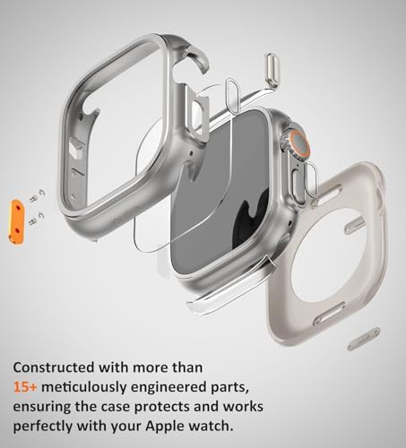 Image of ULTIMAL 3 in 1 Alloy Case for Apple Watch Ultra 3 /2 /1 49mm with Dual-Layer Shockproof Bumper, 9H Tempered Glass Screen Protector & Ceramic-Like Back Cover, Silver