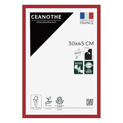 Ceanothe Cadre Photo 30x45 cm en Bois Rouge, Pour Exposition et Idéal pour Photos Mariage A4, Collection Essentiel Verre acrylique Incassable Fabriqué en France