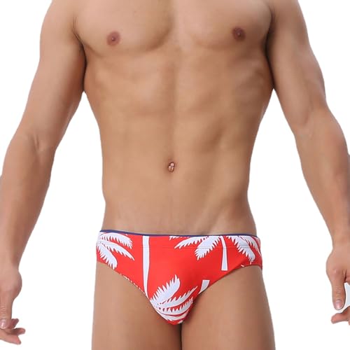 UXH Swimwear Men Sexy Swim Briefs Fashion Low Watist Swimsuits Swim Briefs Bikini Board Surf Shorts Trunk (US, Alpha, X-Large, Regular, Regular, Red)