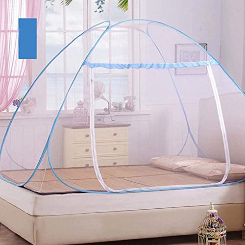Premium Polyester Foldable Double Bed Mosquito Net Tent with 2 Separate Door King Size Bed Machardani Strong net High Durability Corrosion Resistant with Carry Bag (Sky Blue)