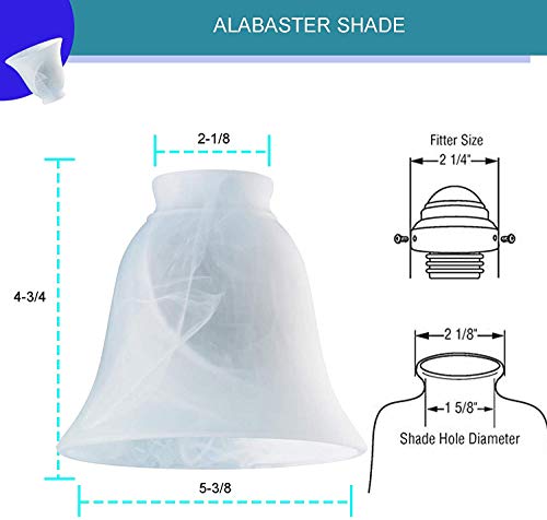 Image of Lighting Replacement Alabaster Shade - Height: 4.75-inch, 5-3 /8 inches Diameter, Milky Scavo Glass Bell Shade - Standard 2-1 /4-inch Fitter