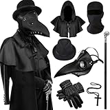 DAHAN Disfraz Halloween Hombre, 7 PCS Disfraz Peste Negra, Disfraz Medico de la Peste Negra con Mascara de la Peste, Capa...