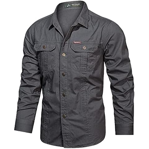 Mens Long Sleeve Cotton Cargo Shirt for Work Cover