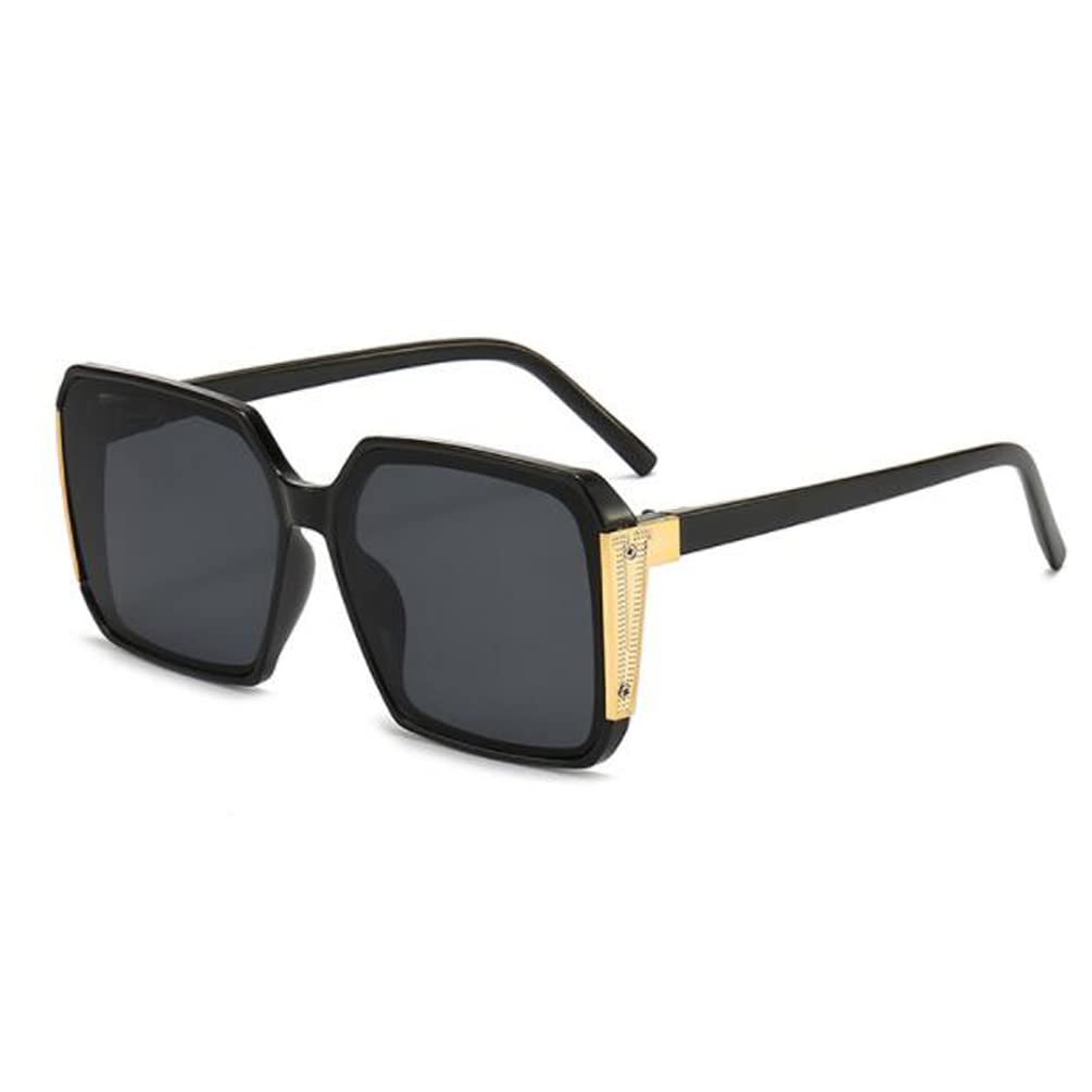 Pub Oversized Frame Sunglasses Square Anti Ultraviolet Sunglasses Metal Rimmed Sunglasses Black Frame Gray Flakes