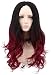 Yuehong Beauty Women's Gradient Black Red Ombre Wig Wavy Synthetic Costume Wigs