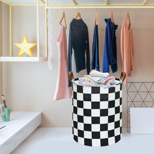 Image of MAIZMZ Checkered Flag Canvas Storage Basket 63L Waterproof Laundry Hamper with Handles, Collapsible Racing Themed Organizer Bin for Boys Bedroom, Toys, Clothes, Gift Giving