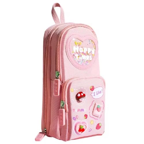 Image of DEOXY 3 Compartment Cute Aesthetic Pencil Case Pencil Pouch Pencil Box for Kids Girls Boys Cute Stationery for Kids Gift for Children Pouch for School Pen Pencil Pouches(KBX-1061-MX Pink)