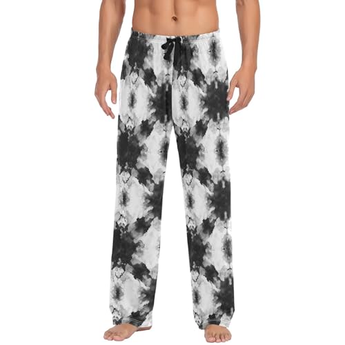 Black Tie-dye Men’s Pajama Bottoms Straight Leg Lounge Pants with Soft Touch Fabric3