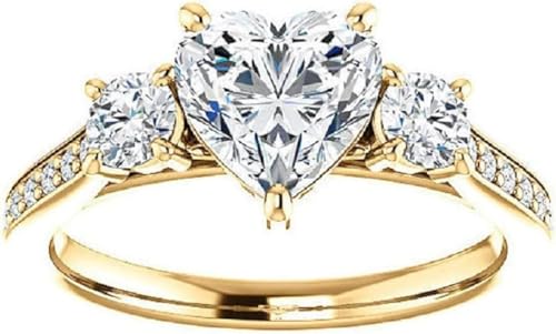 10K/14K/18K Solid Gold, 925 Silver Handmade Engagement Ring, 3 CT Heart Cut Moissanite Solitaire Ring Wedding Ring Set for Women/Her, Anniversary/Propose Gifts (925 Silver (Yellow Gold Plated)) -  ERRA JEWEL