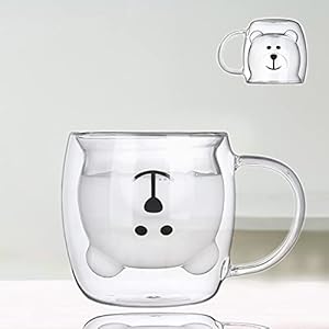 Schattige dierenkop glazen dubbel geïsoleerde glazen beker, koffiekop, koffiekop, theekop, melkbeker, beste cadeau voor…