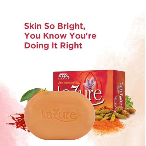 SSCPL From Nature With Love Herbals Lazure Soap with Saffron, Turmeric, Mulberry, Calendula, Almond & Orange Oil - Softens & Smoothens Skin, Even Skin Tone - 100g x 4 Bars