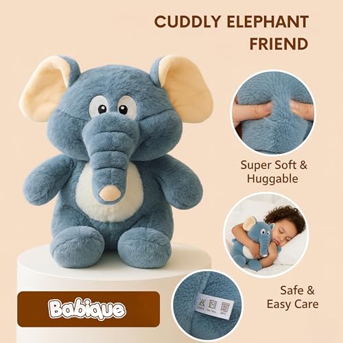 Image of Babique Fluffy Elephant Stuffed Animal Soft Toys, Pillow Toy, Boy's and Girl's Room Decor, Birthday Gifts for Kids -Gray (30cm)