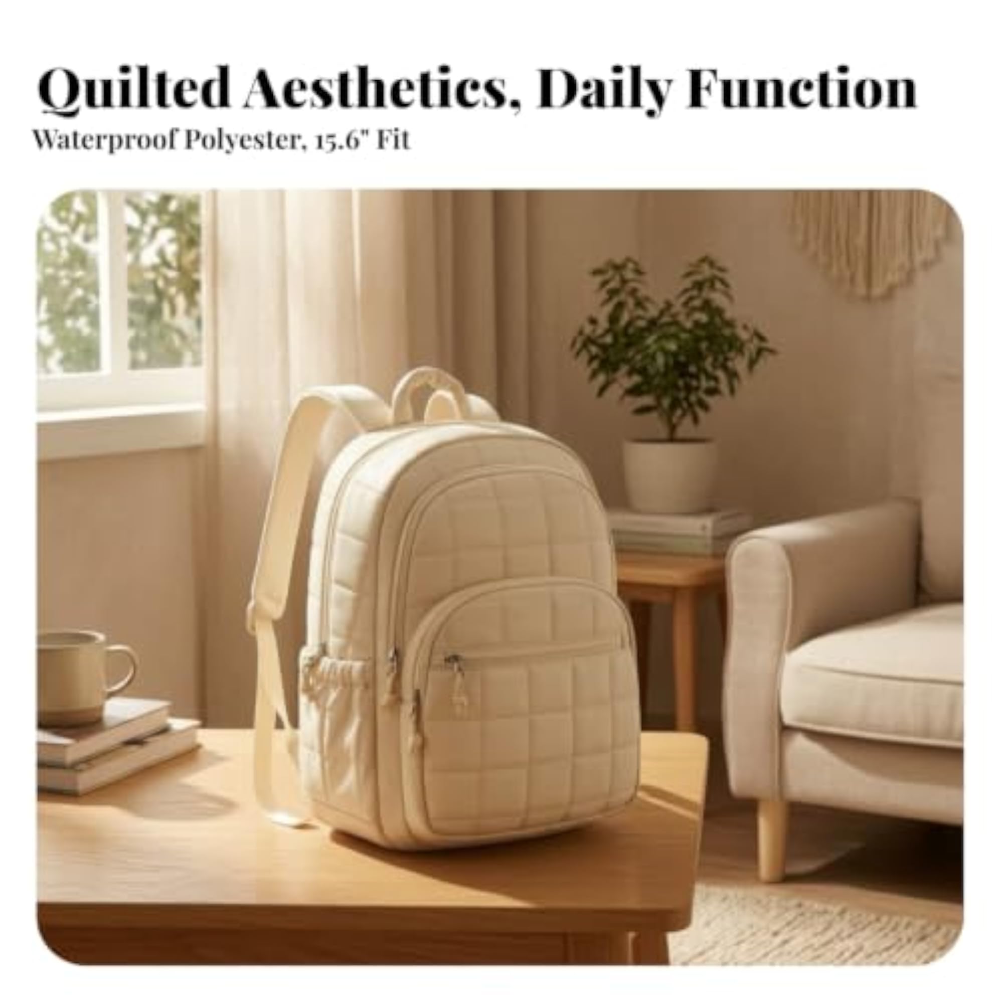 Waterproof Quilted Polyester Backpack with Laptop Compartment
