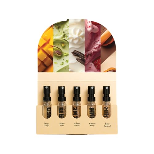 Image of Ossa Gourmand TRIAL Set For Men & Women, 5x2ML (10ML) | Tango Mango, Gelato Pista, Creme Vanilla, Yummm Berry, Eclair Caramel | Long-Lasting Fragrance Parfum