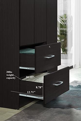 Hodedah 3-Door Armoire with 2-Drawers, 3-Shelves in Chocolate