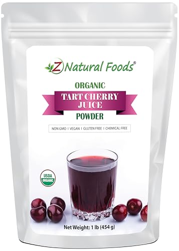Z Natural Foods Organic Tart Cherry Juice Powder - Joint Sleep Support Superfood Supplement - Mix In Drinks Shakes Smoothies Recipes - Non GMO Gluten Free Vegan Kosher - 1 lb