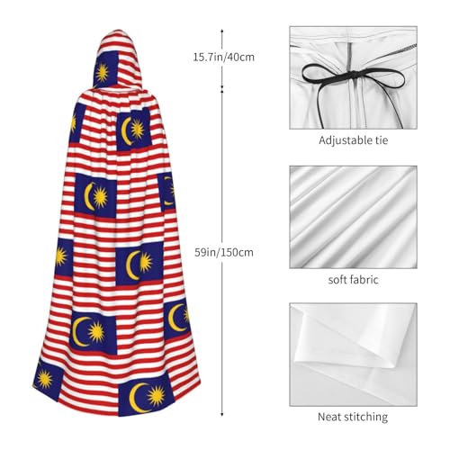 Cape médiévale drapeau Malaisie 140cm avec grande capuche pour cosplay - 2