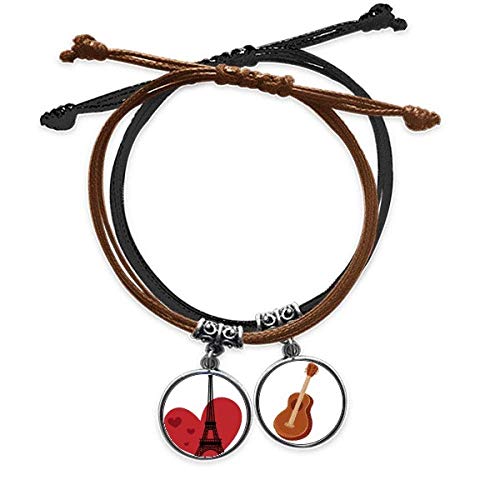 Pulsera de cuero con Torre Eiffel para amantes de la música y los viajes
