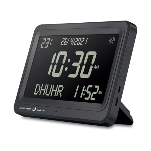 Azan Clock, Automatic Worldwide Digital 8 Azan Prayer Sounds Muslim Clock, Islamic Prayer Clocks for Home Decor Islamic Art Verse of The Day (All Black)