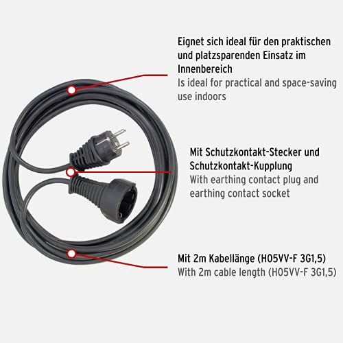 Brennenstuhl 1165010015 Verlengkabel van kunststof, 2 m, zwart Single 2 m zwart - Image 3