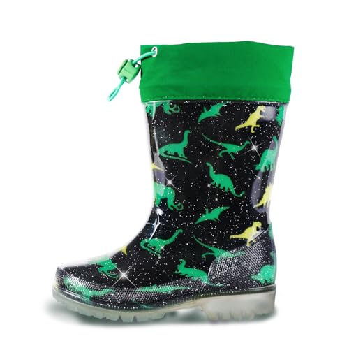 YAAMOO Gummistiefel Kinder Regenstiefel Kinder Gummistiefel Jungen Kinder Gummistiefel mit Dinosaurier-Design Wasserdicht Anti-Rutsch Sohle Grün Größe 33