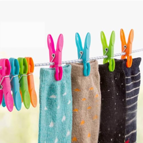 DIGNFENG 48 Stück Wäscheklammern Bunt mit Wäscheklammern Korb & Beutel, Windfeste Kunststoff Wäscheklammern Ohne Abdruck, Sockenklammern für Wäscheleine & Kleidung