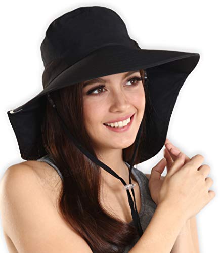 UV Protection Sun Hat with Neck Flap & Chin Strap - Packable