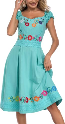 Image of Women's Mexican Dress Embroidered Causal Lace Party Dress