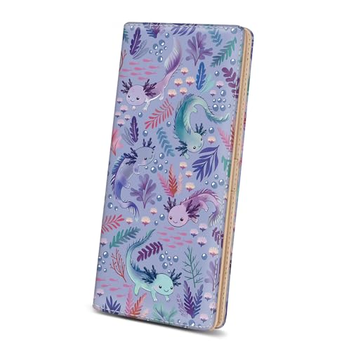 Image of Immaturus Womens Wallet, Slim Thin RFID Blocking Card Wallets, Axolotls Bifold PU Leather Credit Card Holder Organizer, Cute Cash Clutch Long Billfold with Zipper Coin Pocket Ladies Girls Gift