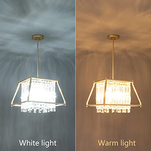 Image of LMQNINE Farmhouse Chandelier - Gold Metal Crystal Pendant Light for Kitchen, Dining Room, Living Room - Flat and Inclined Ceiling (Trapezoid -15.74in)
