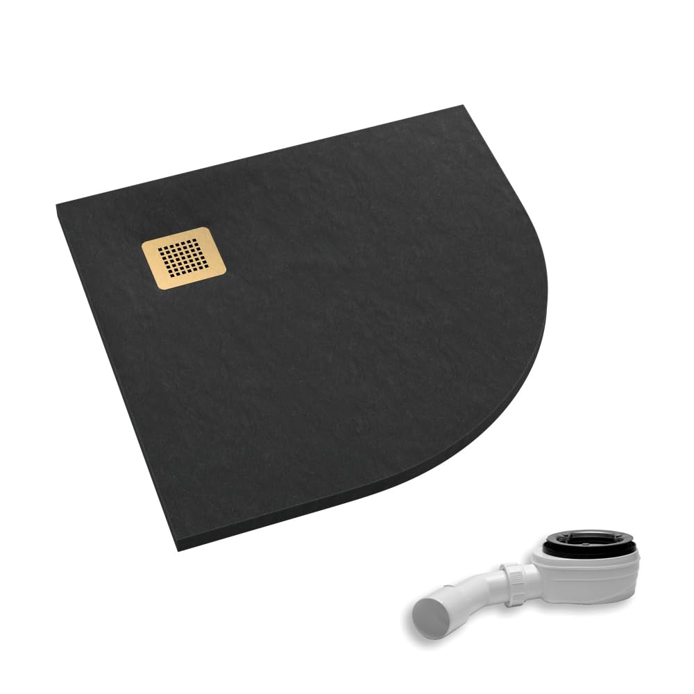 AQUABAD Duschwanne 'Palast' – 90x90 Cm Viertelkreis, White Stone, Mit LeakProtect, Inkl. Ablaufgarnitur, Blende Poliertes Gold