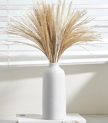 SimpleArt White Ceramic Vase,Flower Vase for Pampas-Decor Minimalist Modern Vase for Centerpieces Table, Fireplace, Shelf