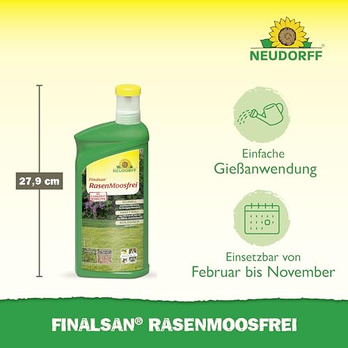 Foto von Neudorff Finalsan RasenMoosfrei – Rasenmoosvernichter mit Sofort- und monatelanger Dauerwirkung bekämpft effektiv und schonend Moos im Rasen, 1 Liter