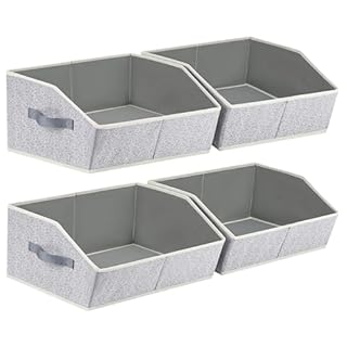 Homsorout Fabric Storage Boxes Cube - 4 Pack Large Wardrobe Storage Organiser with Handles, Foldable Trapezoid Baskets for Shelves, Bedroom Organising Clothes Toys, 42x29x20 cm, Heather Grey