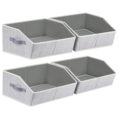 Homsorout Fabric Storage Boxes Cube - 4 Pack Large Wardrobe Storage Organiser with Handles, Foldable Trapezoid Baskets for Shelves, Bedroom Organising Clothes Toys, 42x29x20 cm, Heather Grey